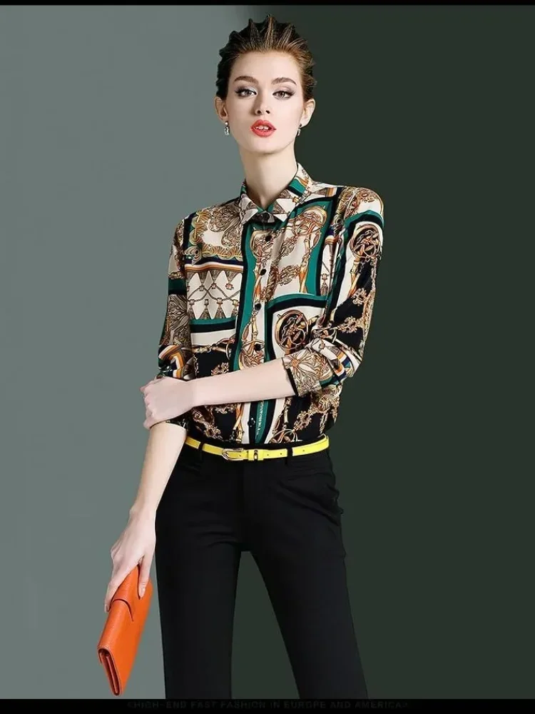FADFAD Atasan kemeja wanita lengan panjang yang modis gaya retro elegan