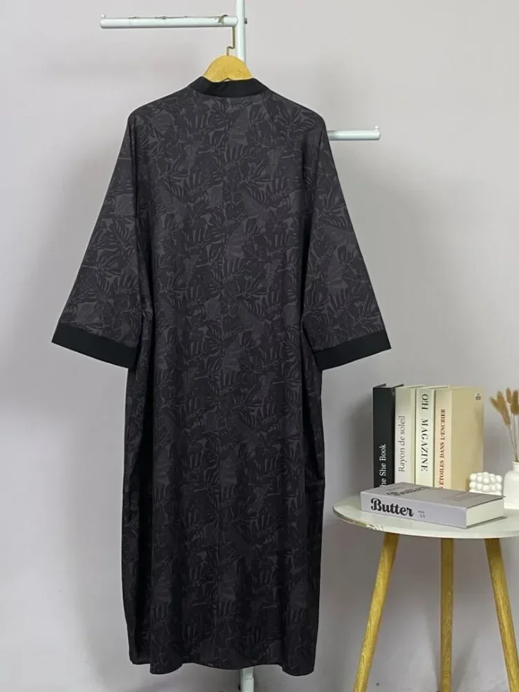 ASAYA Gamis wanita elegan motif garis kotak biru abu modern kekinian