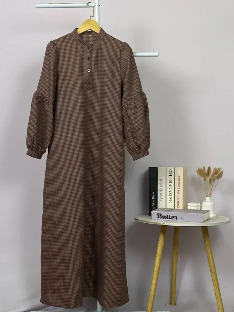 ASAYA Gaun elegan dengan motif posisi mode lengan panjang