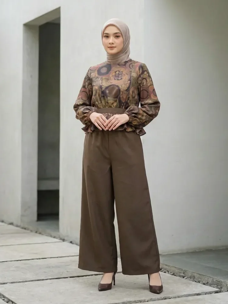 ASAYA Setelan wanita dengan lengan bell dan resleting buatan tangan bergaya minimalis warna solid