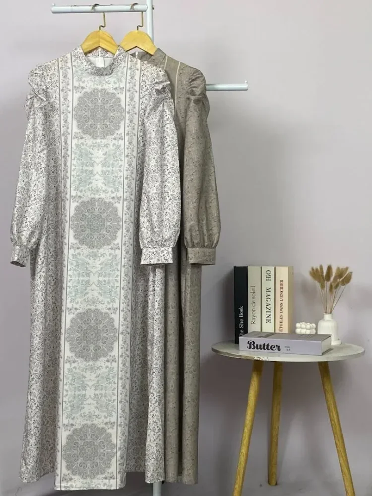 ASAYA Dress kemeja wanita lengan panjang motif print kotak bunga kombinasi elegan model kekinian