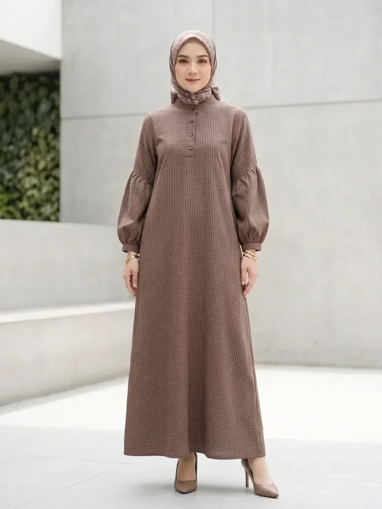 ASAYA Gaun elegan dengan motif posisi mode lengan panjang