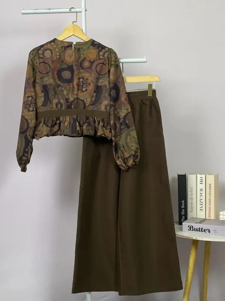 ASAYA Setelan wanita dengan lengan bell dan resleting buatan tangan bergaya minimalis warna solid