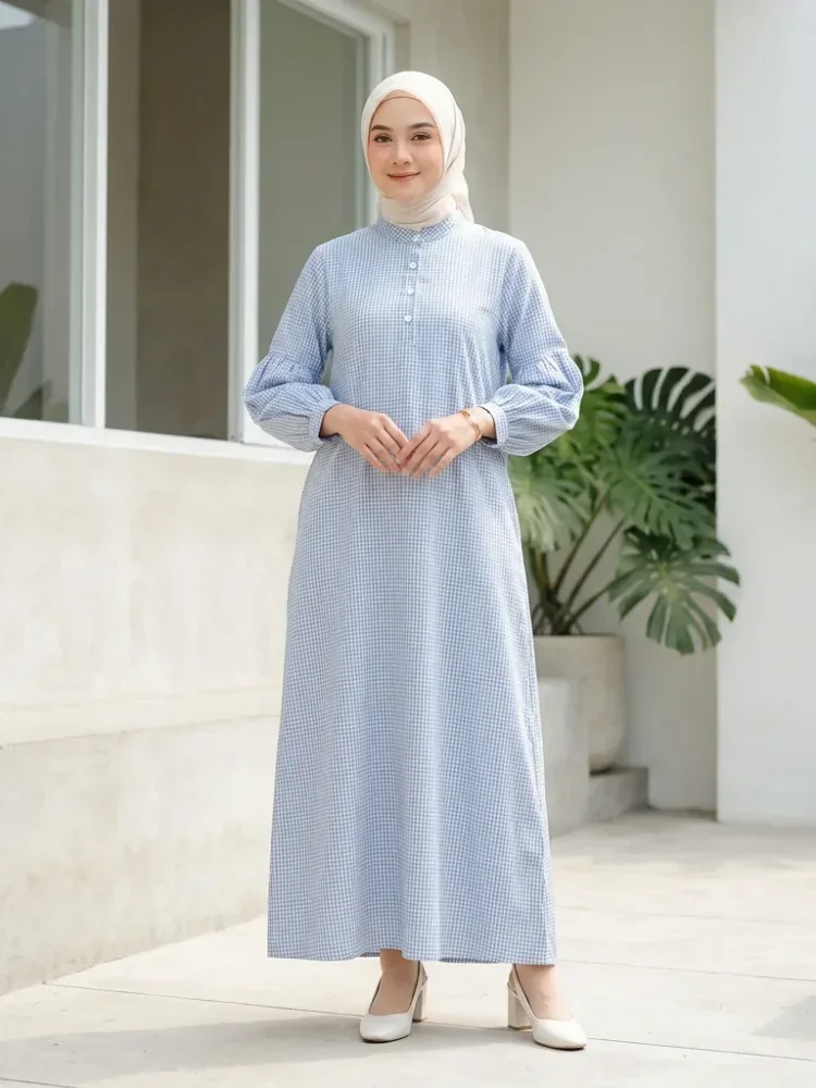 ASAYA Gaun elegan dengan motif posisi mode lengan panjang