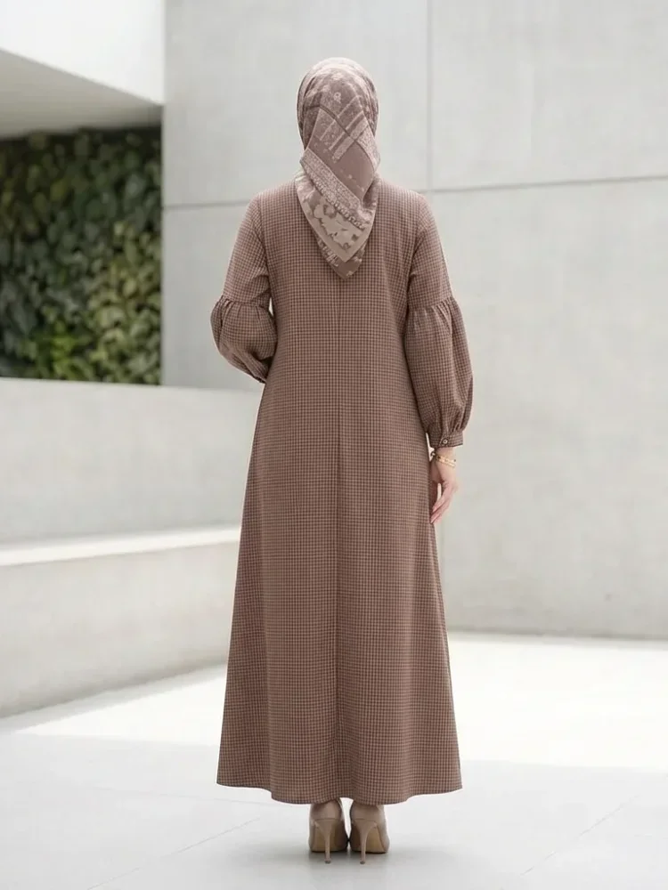 ASAYA Gaun elegan dengan motif posisi mode lengan panjang