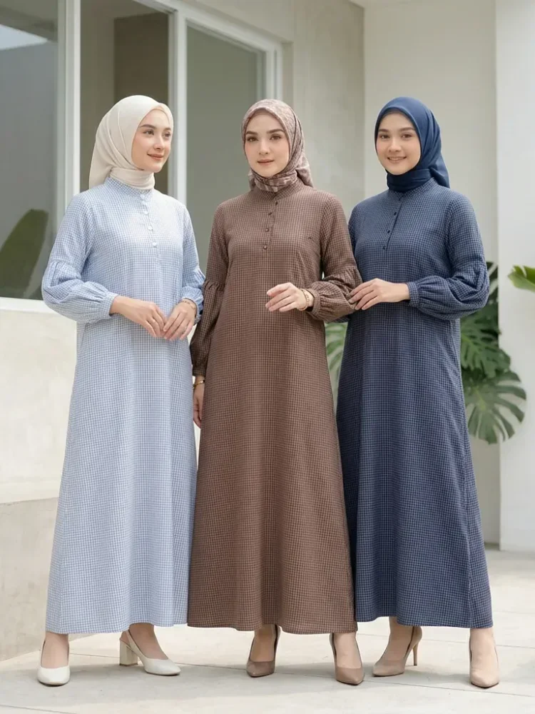 ASAYA Gaun elegan dengan motif posisi mode lengan panjang