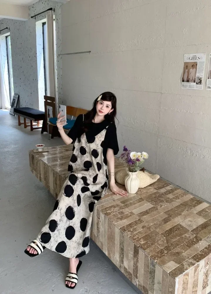 ASAYA Gaun model lengan pendek dengan motif cetak bergaya baru