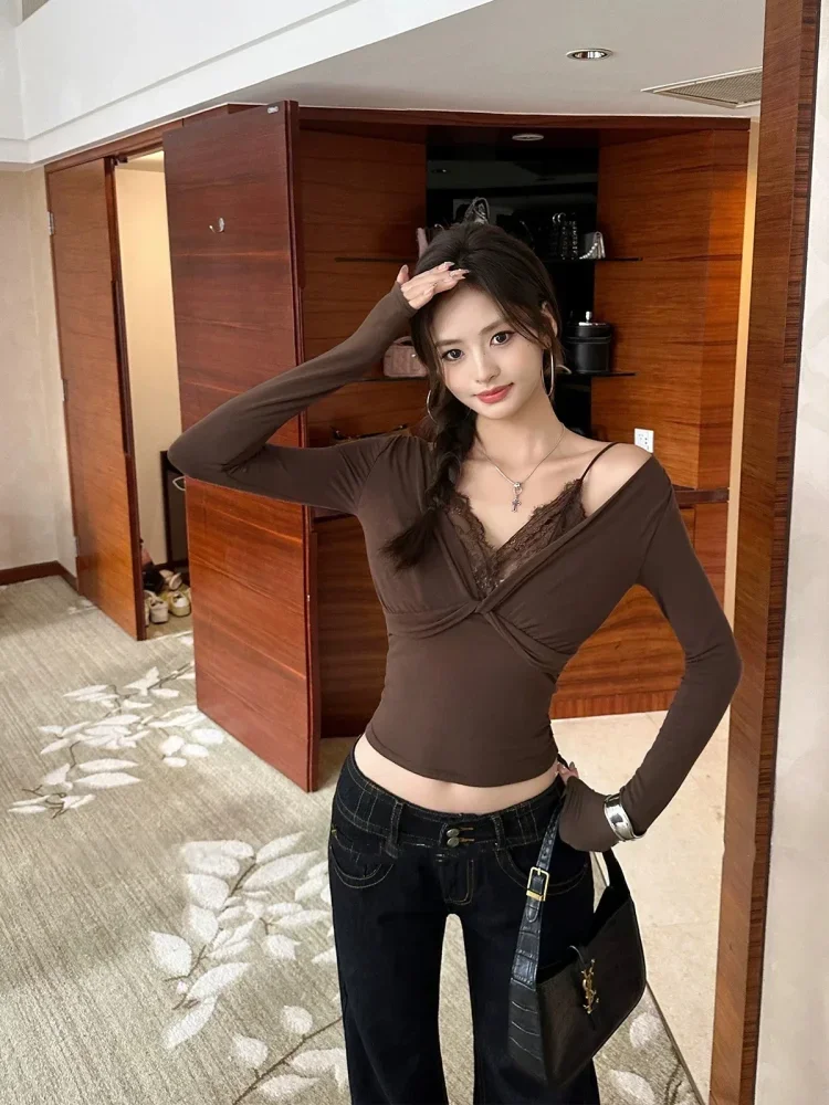 CHICMORE Atasan wanita lengan panjang dua potong layer palsu gaya stylish