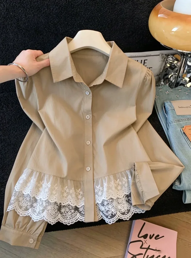 CHICMORE Atasan wanita kemeja lengan panjang model kekinain warna solid gaya formal