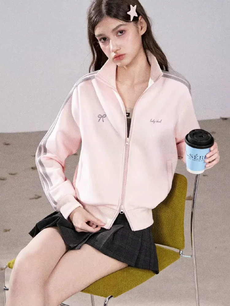 CHICMORE Jaket wanita lengan panjang dengan kerah tinggi gaya casual modern