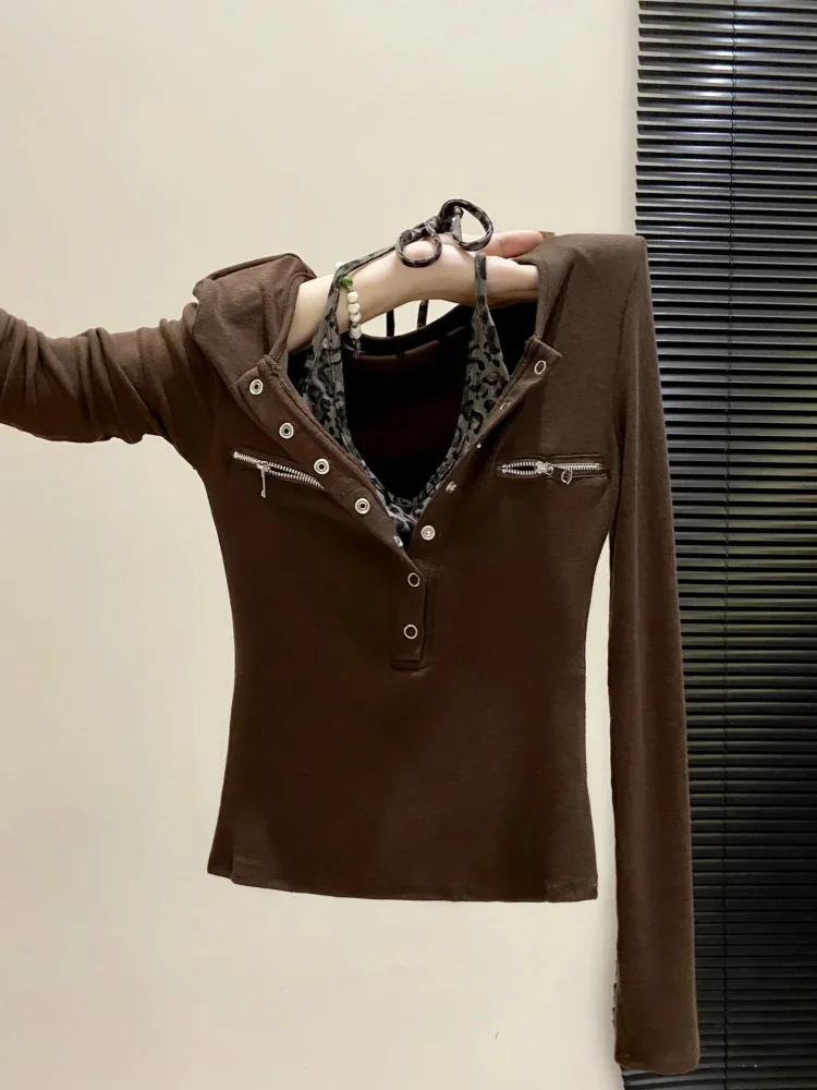 CHICMORE Atasan wanita lengan panjang dua potong motif animal print