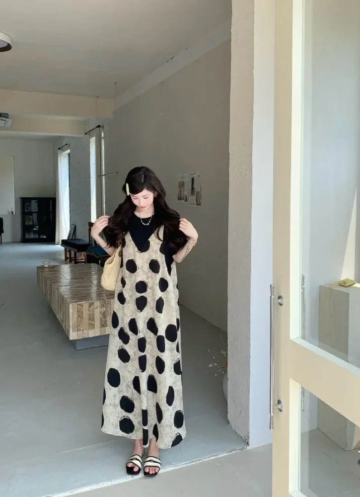 ASAYA Gaun model lengan pendek dengan motif cetak bergaya baru