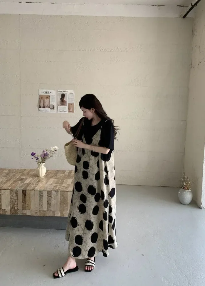 ASAYA Gaun model lengan pendek dengan motif cetak bergaya baru