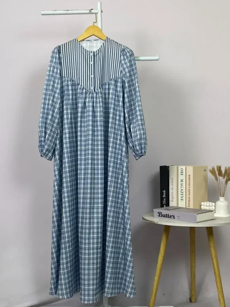 ASAYA Gaun elegan dengan motif posisi mode lengan panjang
