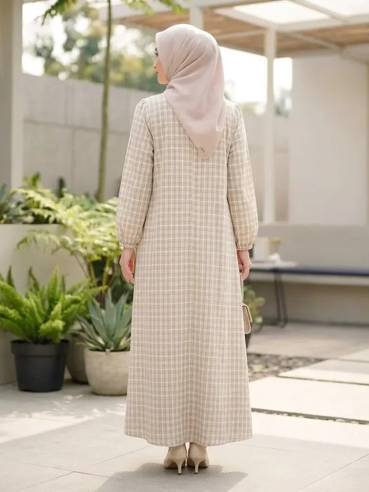 ASAYA Gaun elegan dengan motif posisi mode lengan panjang