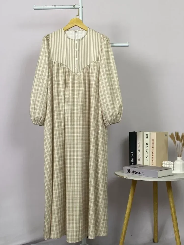 ASAYA Gaun elegan dengan motif posisi mode lengan panjang
