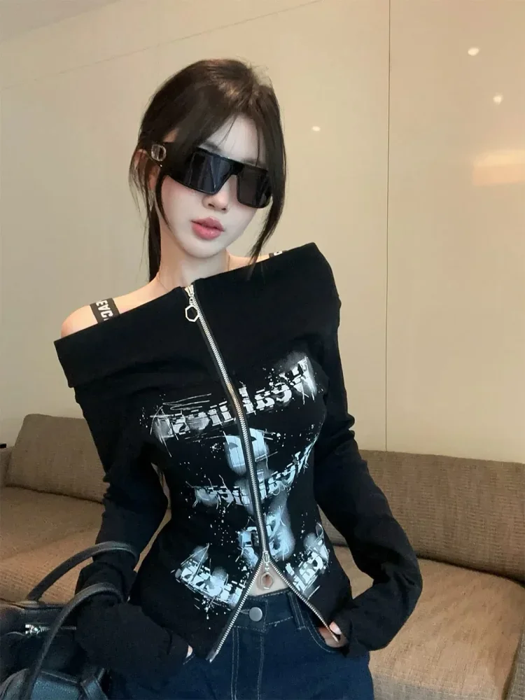 CHICMORE Atasan lengan panjang wanita dengan gaya strappy style gothic
