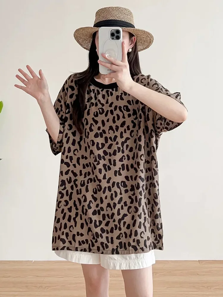 ASAYA Atasan t-shirt lengan pendek dengan kerah bulat bergaya kasual, lembut, tipis, dan bermotif