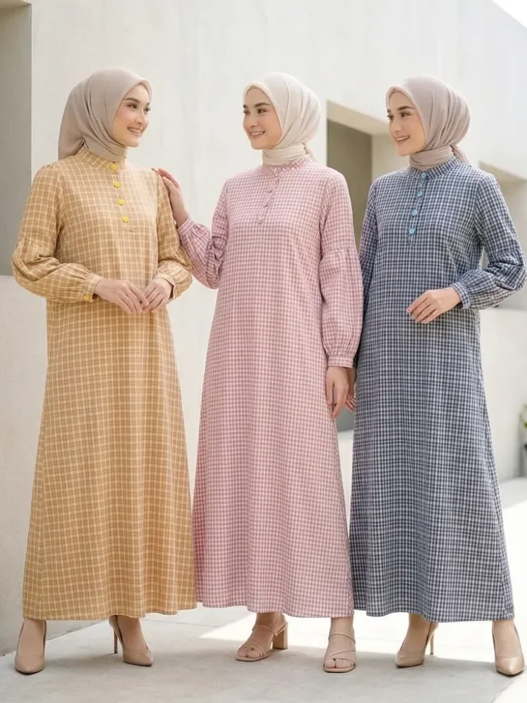 ASAYA Gaun elegan dengan motif posisi mode lengan panjang
