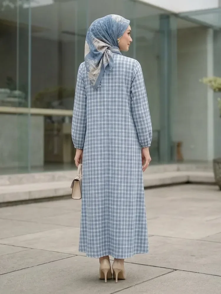 ASAYA Gaun elegan dengan motif posisi mode lengan panjang