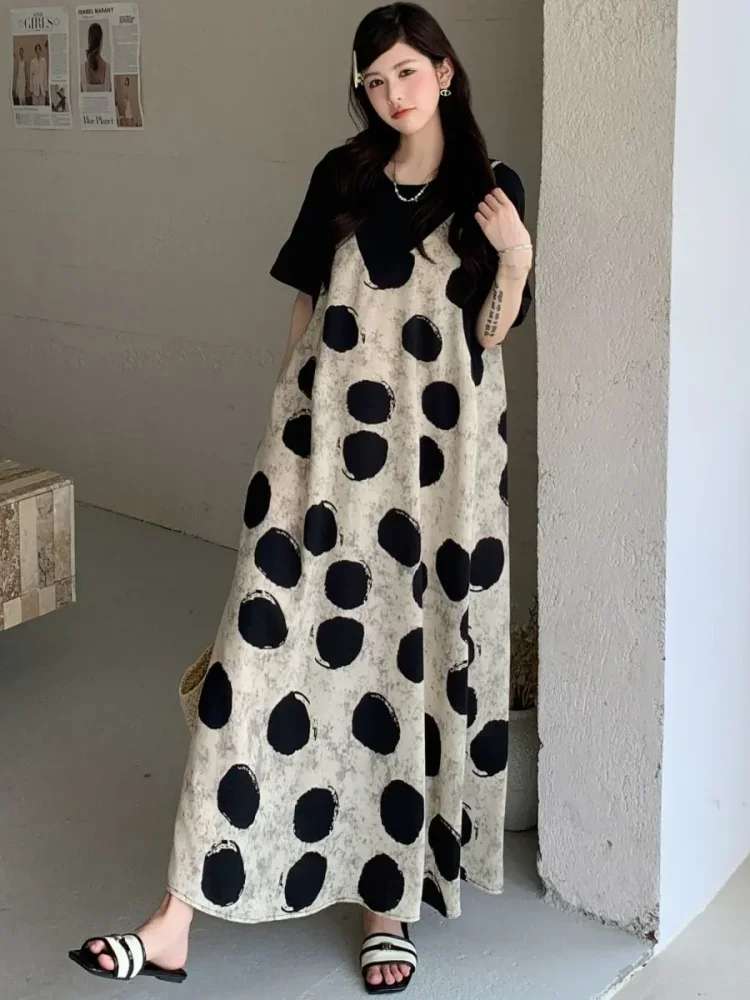 ASAYA Gaun model lengan pendek dengan motif cetak bergaya baru