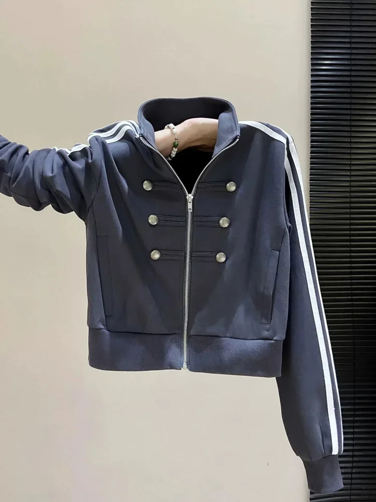 CHICMORE Atasan jaket sweatshirt pendek dengan desain stylish dengan lengan panjang gaya kekinian untuk wanita