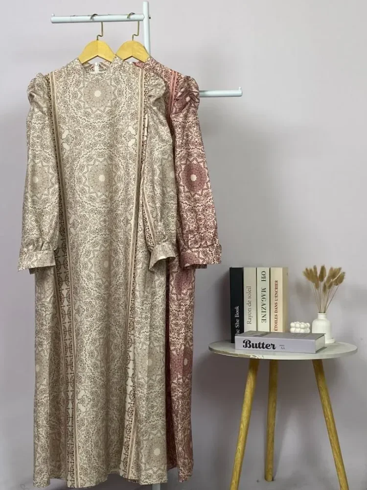 ASAYA Dress kemeja wanita lengan panjang motif print kotak bunga kombinasi elegan model kekinian