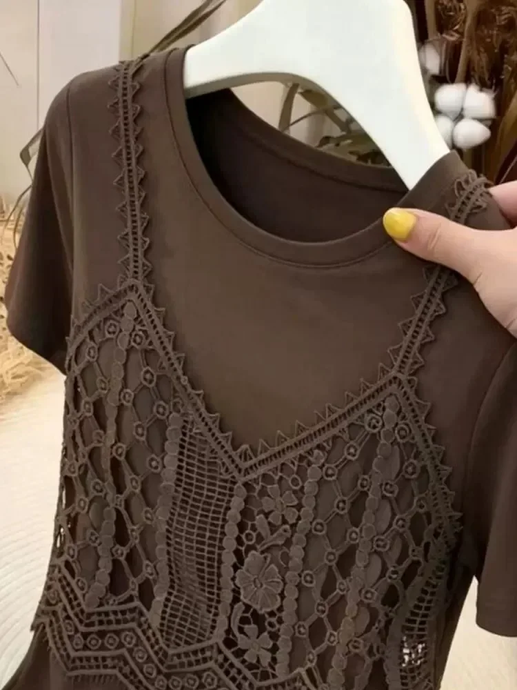 FADFAD Atasan kaos wanita lengan pendek model layer gaya stylish