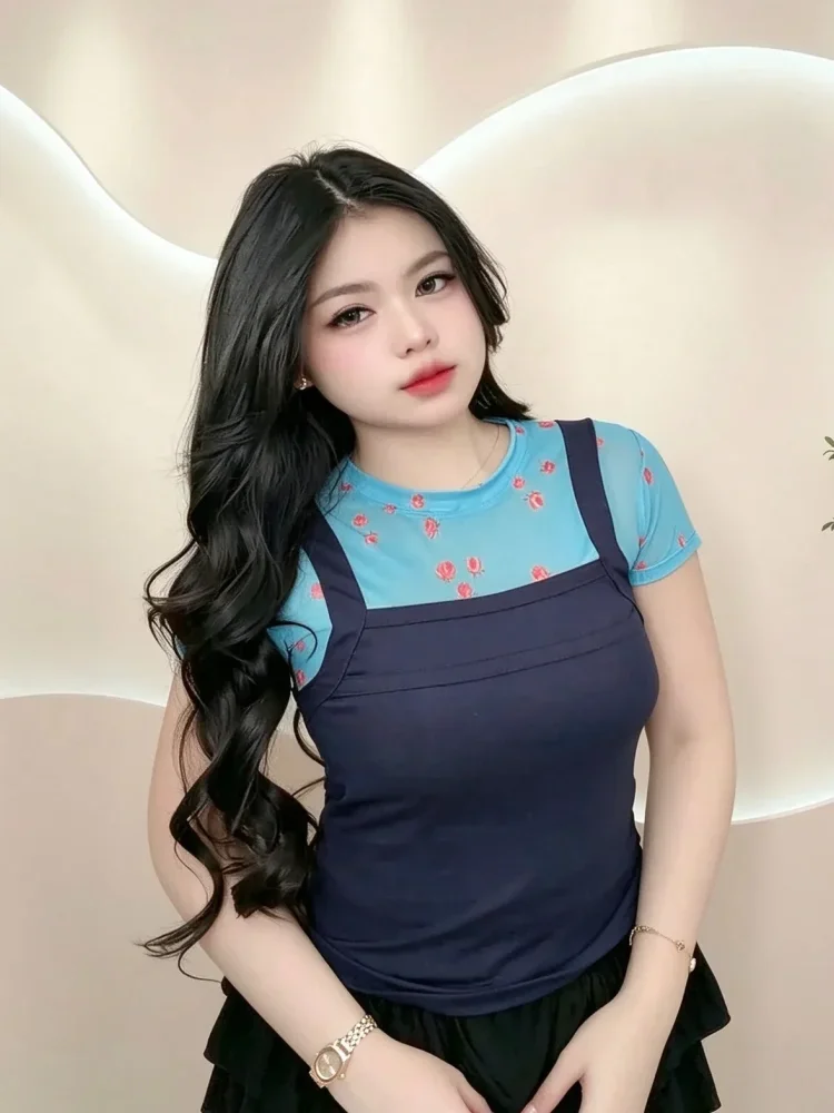 ASAYA Atasan lengan pendek gaya kasual model kekinian wanita  kerah bulat
