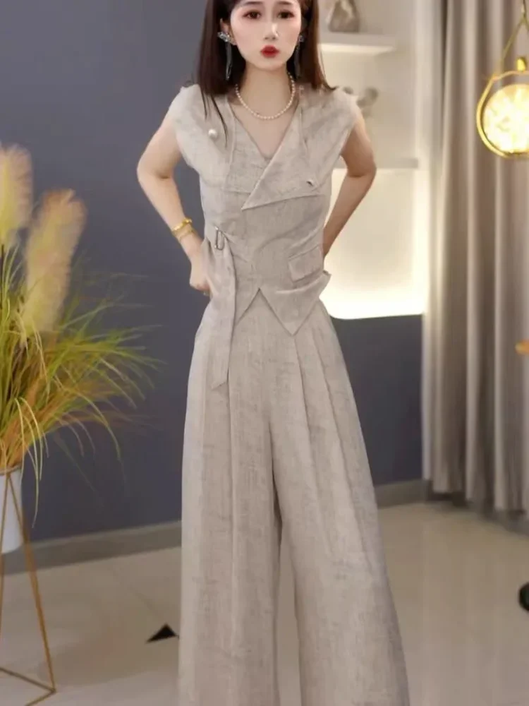 FADFAD Setelan wanita dua polong atasan blouse lengan pendek dengan tali pinggang motif etnik