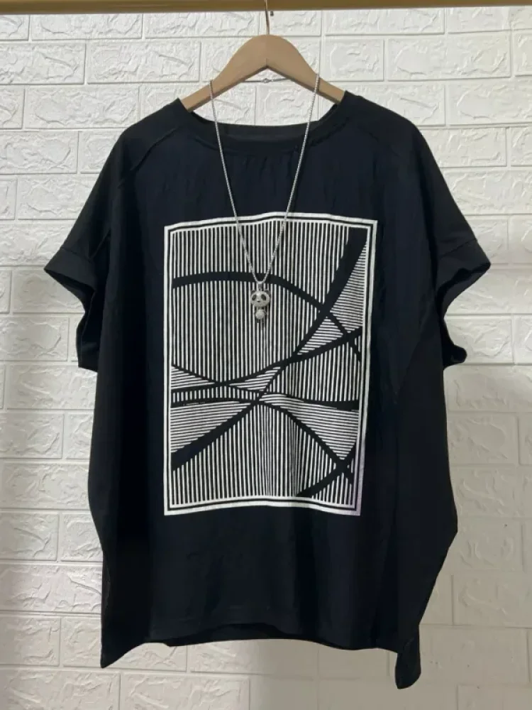 ASAYA Atasan t-shirt lengan pendek dengan kerah bulat bergaya kasual, lembut, tipis, dan bermotif