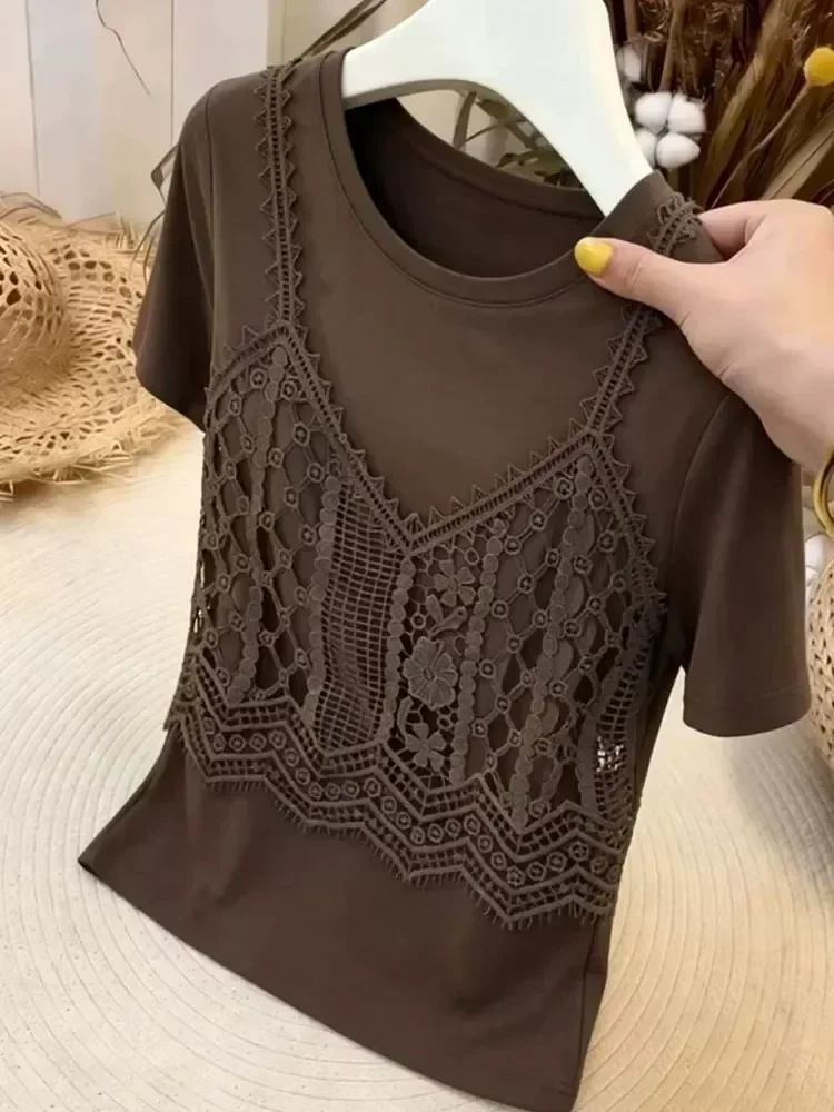 FADFAD Atasan kaos wanita lengan pendek model layer gaya stylish