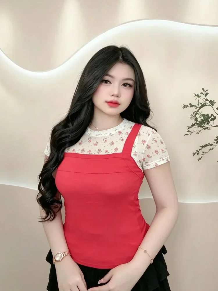 ASAYA Atasan lengan pendek gaya kasual model kekinian wanita  kerah bulat