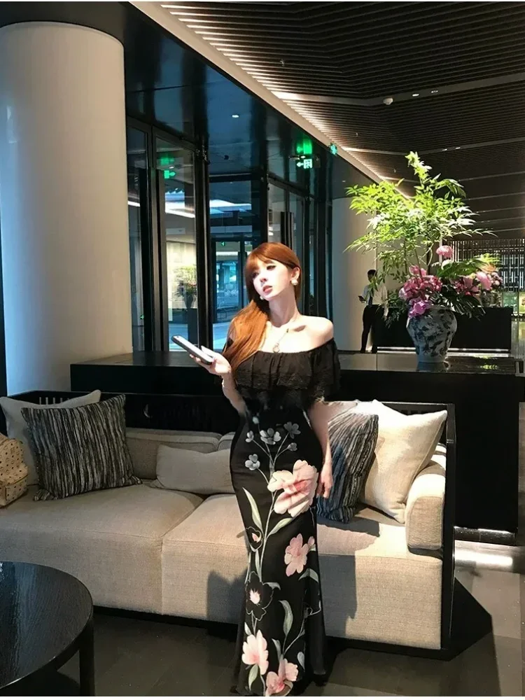 CHICMORE Gaun wanita bergaya elegan bodycon cantik motif bunga