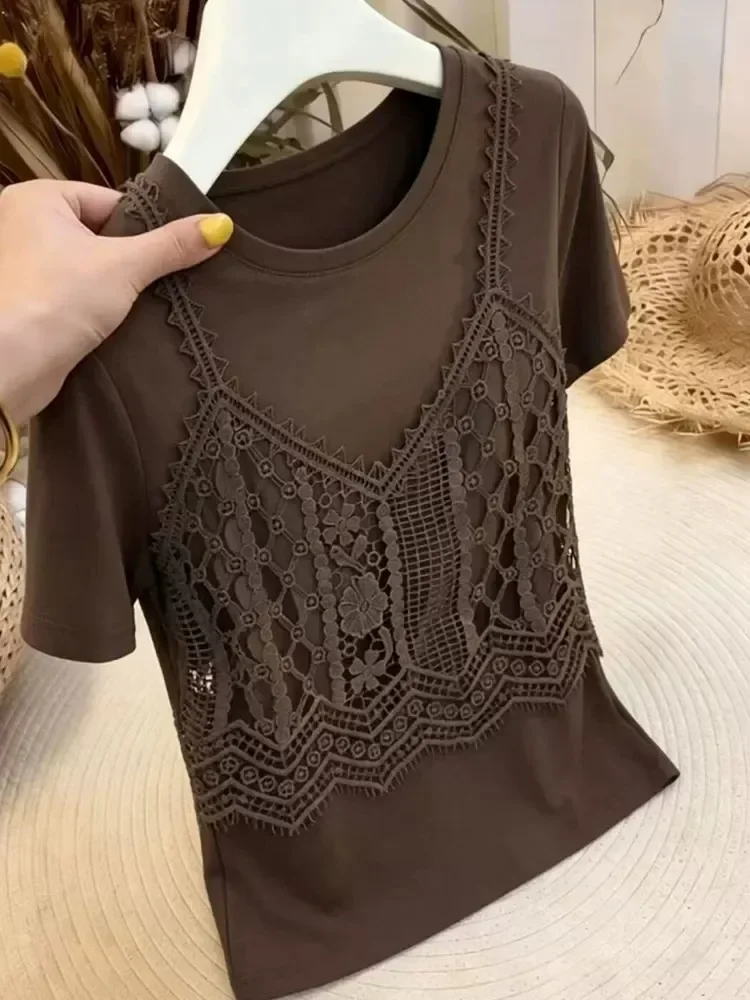 FADFAD Atasan kaos wanita lengan pendek model layer gaya stylish