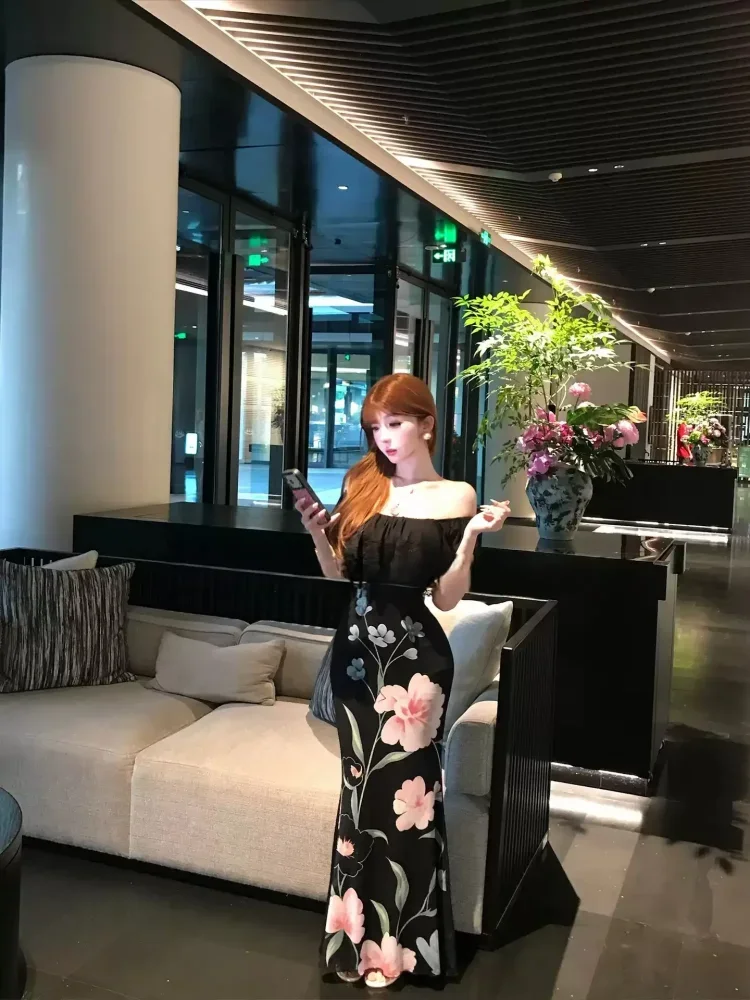 CHICMORE Gaun wanita bergaya elegan bodycon cantik motif bunga