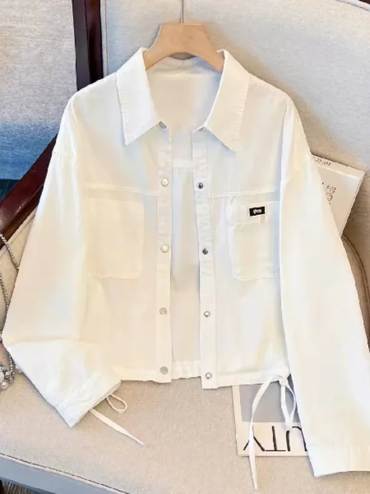CHICMORE Atasan wanita kemeja lengan panjang model minimalis warna solid kasual