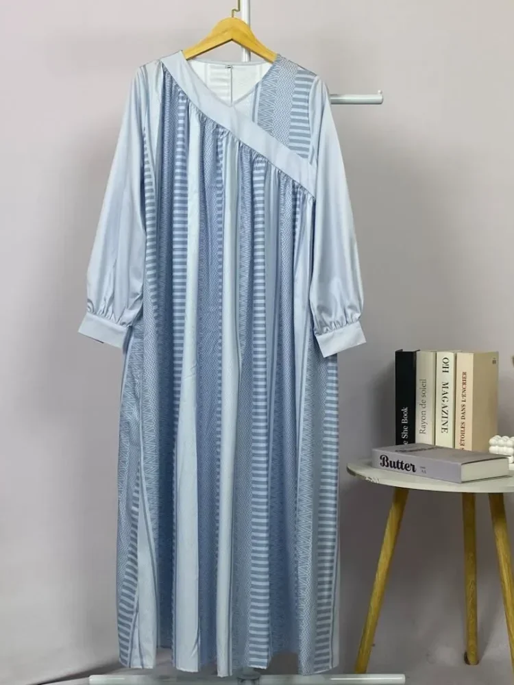 ASAYA Gaun elegan dengan motif posisi mode lengan panjang