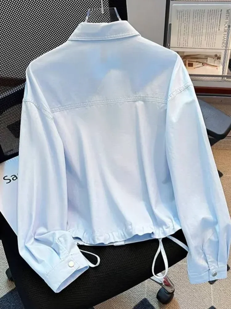 CHICMORE Atasan wanita kemeja lengan panjang model minimalis warna solid kasual