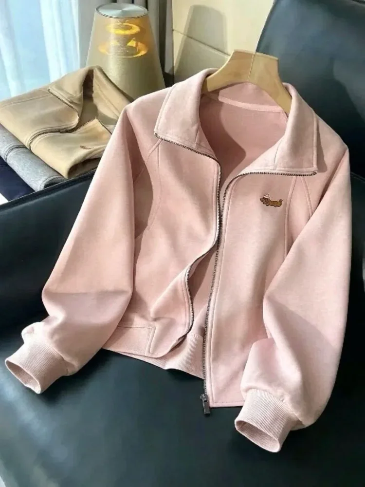 CHICMORE Atasan pakaian wanita dengan zipper aktif dan warna solid