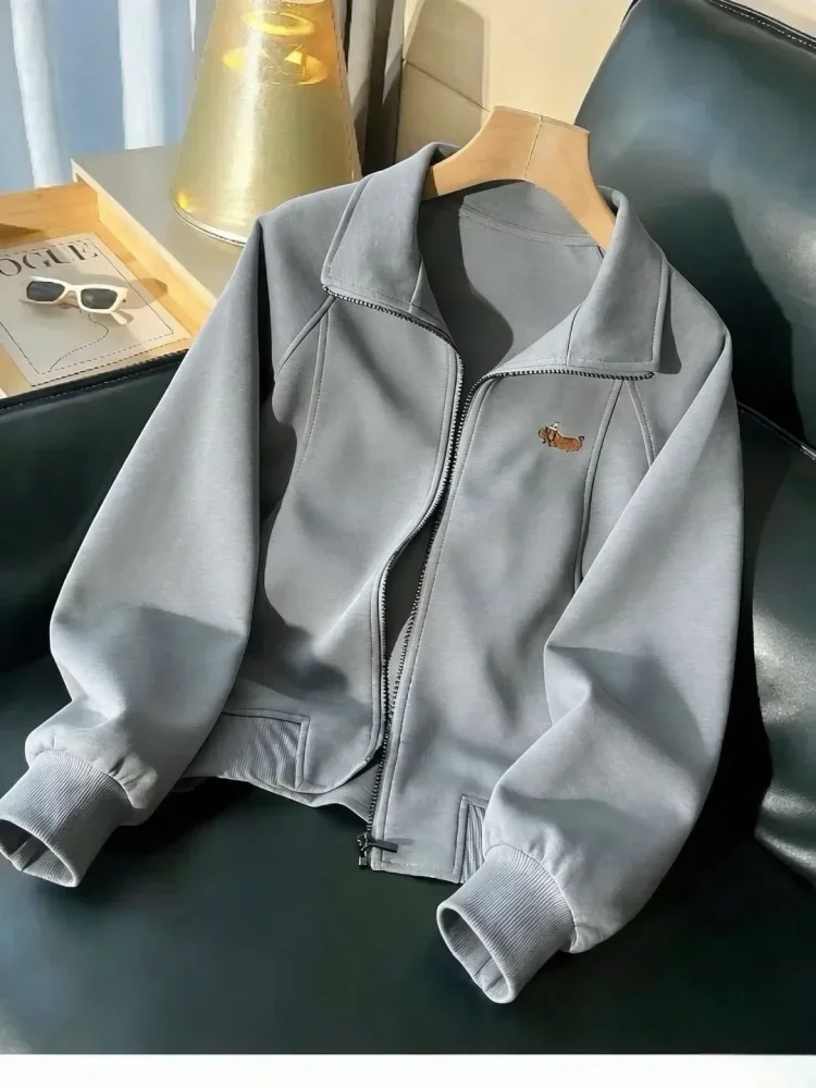 CHICMORE Atasan pakaian wanita dengan zipper aktif dan warna solid