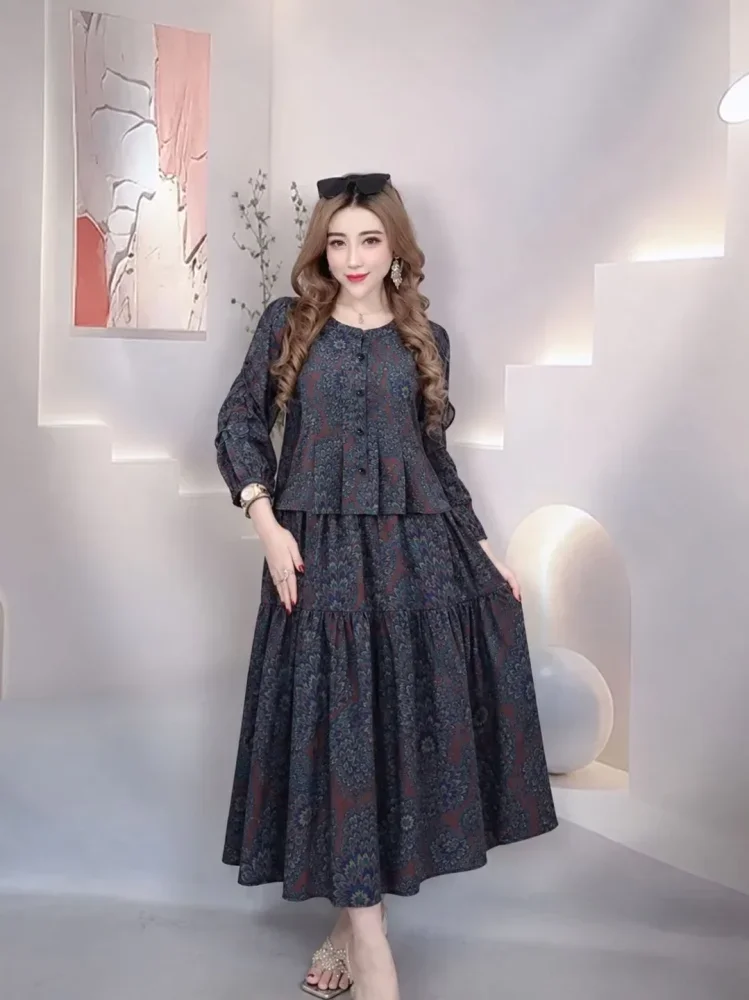 FADFAD Gaun pakain wanita motif cetak tampilan elegan mode baru