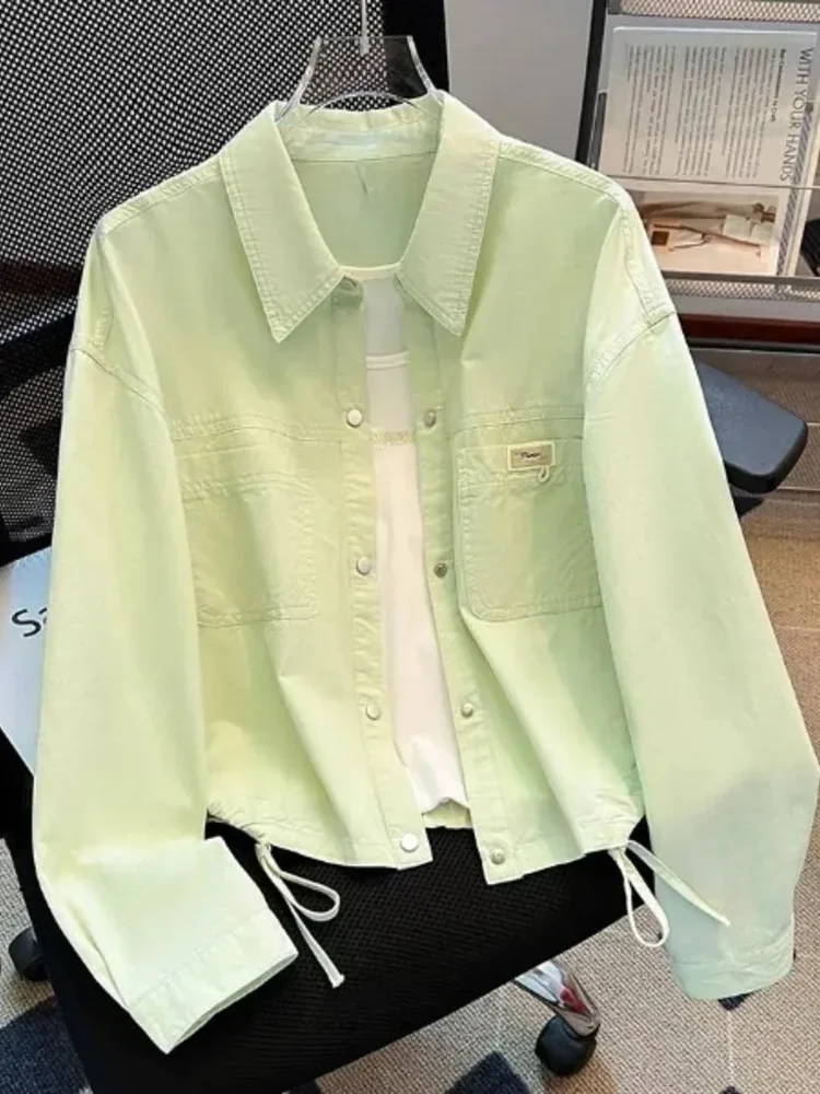 CHICMORE Atasan wanita kemeja lengan panjang model minimalis warna solid kasual