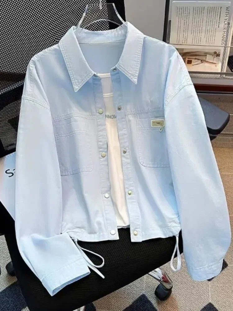 CHICMORE Atasan wanita kemeja lengan panjang model minimalis warna solid kasual