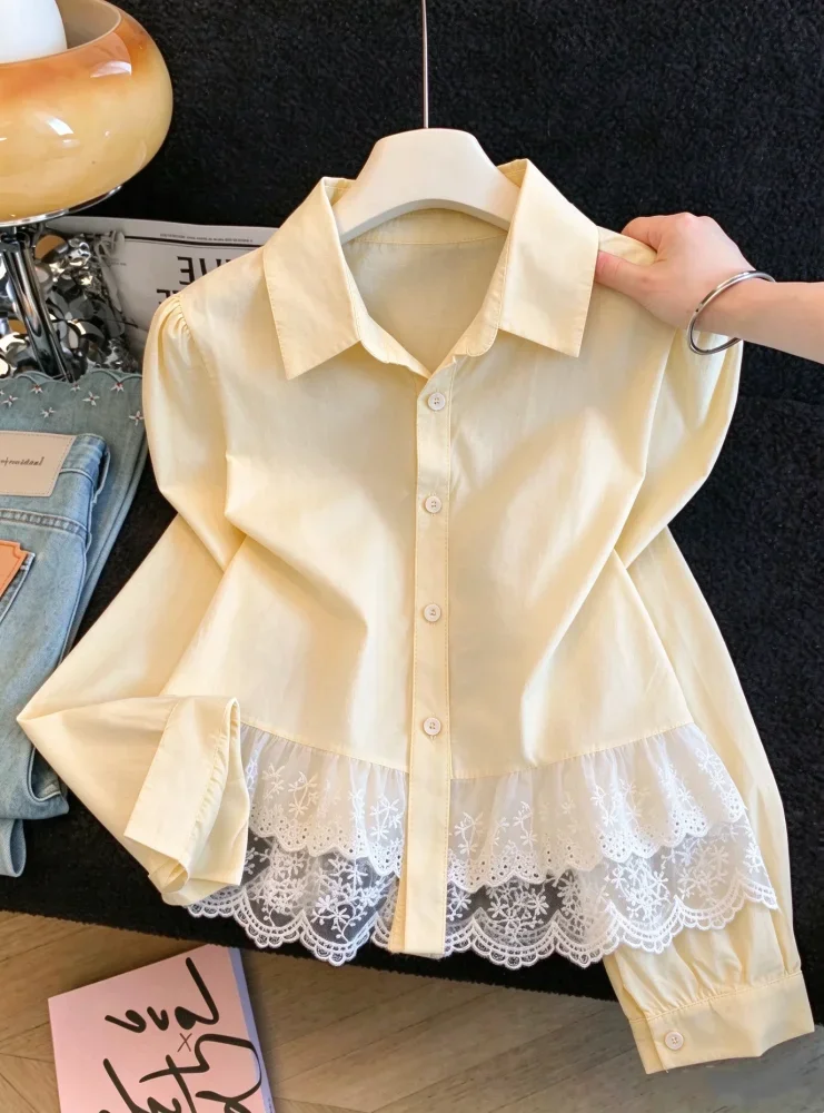 CHICMORE Atasan wanita kemeja lengan panjang model kekinain warna solid gaya formal