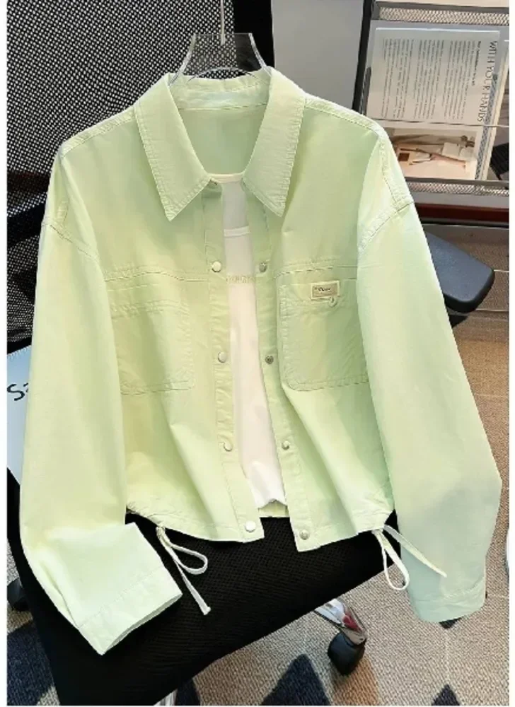 CHICMORE Atasan wanita kemeja lengan panjang model minimalis warna solid kasual