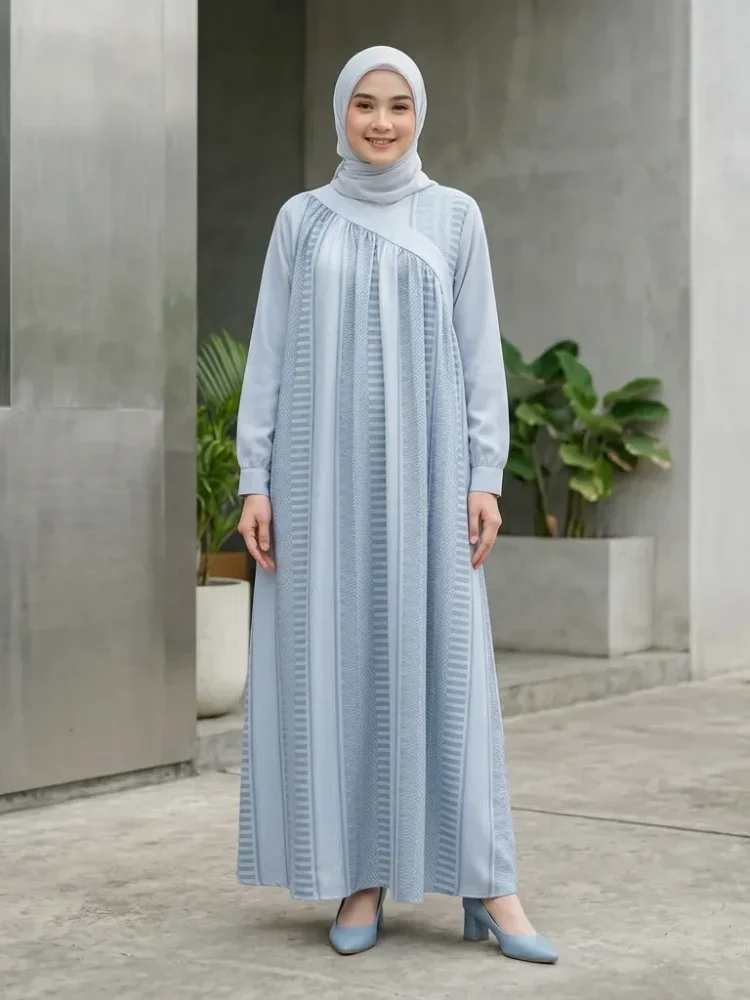 ASAYA Gaun elegan dengan motif posisi mode lengan panjang