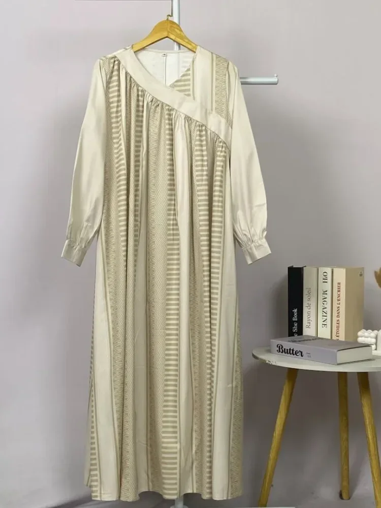 ASAYA Gaun elegan dengan motif posisi mode lengan panjang