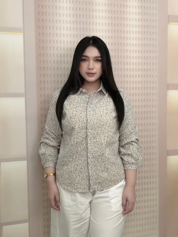 FADFAD Atasan kemeja lengan panjang bermotif floral modis