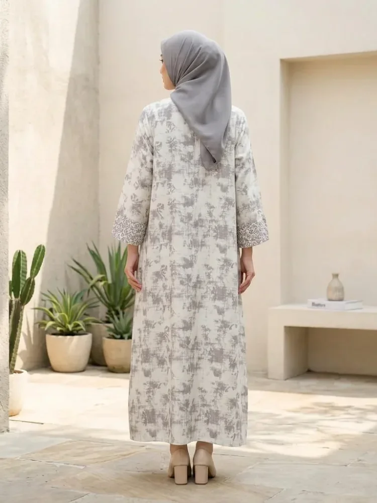ASAYA Gaun berleher bulat dengan desain patchwork bermotif hijau,